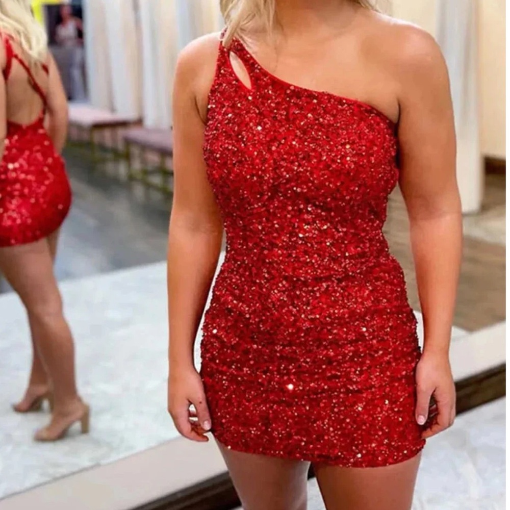 Berlinnova Red Sequin One Shoulder Dress